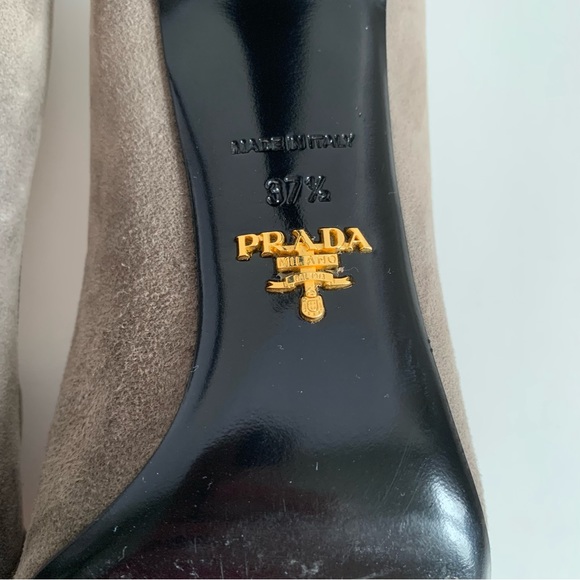 Prada Mid Heel Pointed Loafer Pump with Buckle Grey - Picture 14 of 17